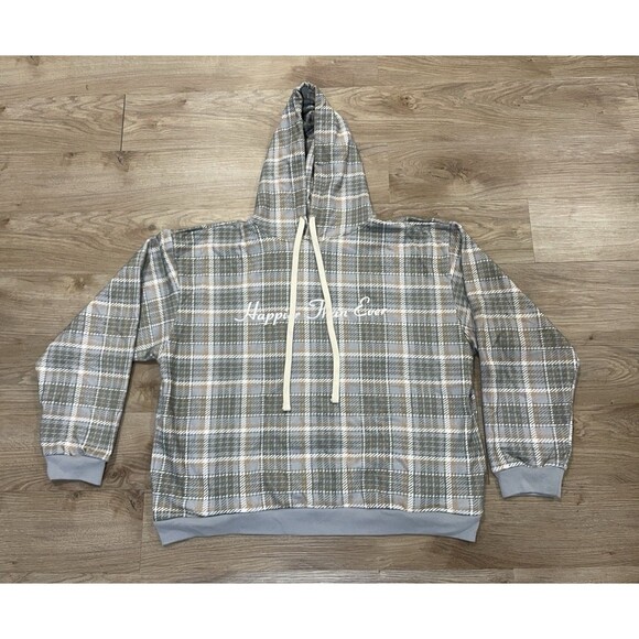 Billie Eilish Happier Than Ever Plaid Hoodie Organic Cotton Oversized Sz Large - Picture 1 of 8